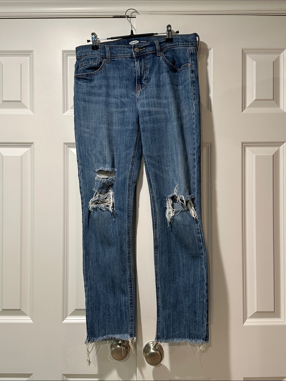 Old Navy Blue Straight-Leg Distressed Boyfriend Jeans Size 8